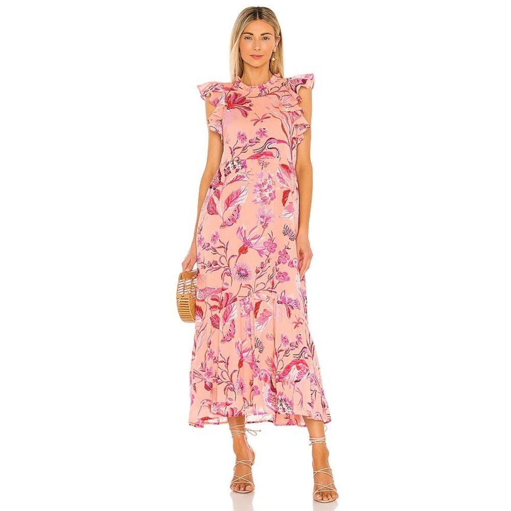 Banjanan Hanna Dress Jubilee Apricot Blush Flamingo Cotton Maxi Medium